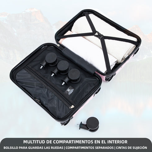 Mala de Cabine ABS 40x30x20(24L) | Capacidade Máxima | Bagagem de Mão com Rodas Destacáveis para Ryanair | Vueling | EasyJet - Rosa Claro
