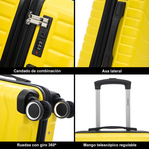 RAYKONG Mala Média Expansível ABS+Policarbonato 66x45x27.50cm - 30cm Expandido | 82L - 90L | 24 Polegadas | 23kg semirrígida cadeado de combinação - Amarelo