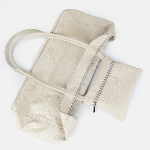 Mala shopper de pele bege para senhora, personalizável, modelo Luna