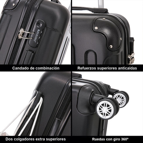 RAYKONG Maleta Mediana ABS 66x43x25cm | 71L | 24 Pulgadas | hasta 23kg semirígidas - Negro