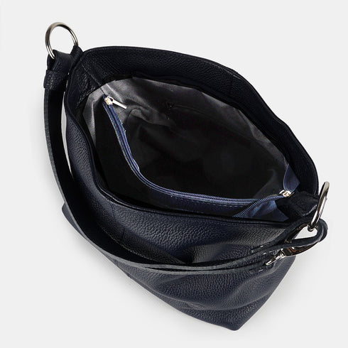 Mala de ombro de senhora em pele com alça extensível azul-marinho Mara