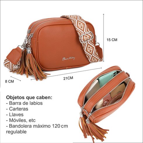 Bolsa de ombro pequena para mulher em pele PU, dois compartimentos e duas alças, mala de tiracolo em pele sintética, presente original para mulher - Castanho