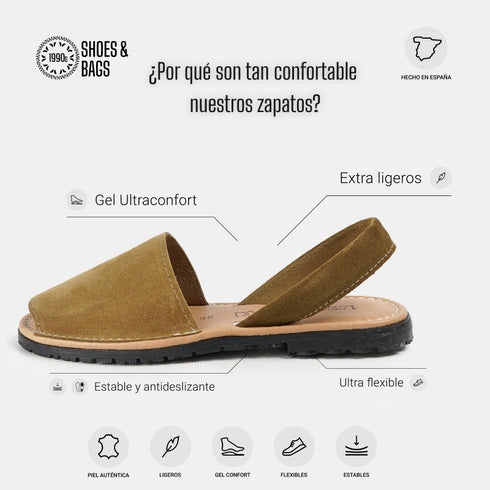Albarcas de pele para mulher cáqui Adara
