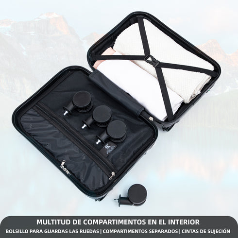 Mala de Cabine ABS 40x30x20 (24L) | Capacidade Máxima | Bagagem de Mão com Rodas Destacáveis para Ryanair | Vueling | EasyJet - Preto