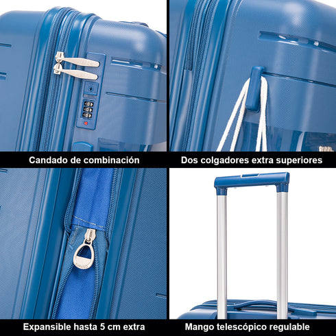Mala de viagem de tamanho médio extensível de 65 cm, anos 90, Bass azul-marinho