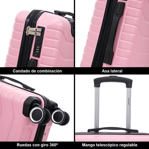 RAYKONG Mala de Cabine 55x40x20cm Policarbonato (40L) semirrígida Trolley Pequeno Bagagem de Mão 4 Rodas giratórias a 360º Fecho Numérico-Rosa