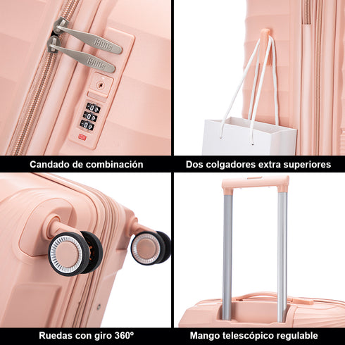 Mala de cabine 55x39x21.5 cm (46L) Polipropileno - Cadeado Integrado - 20 Polegadas - Rosa Claro - Choco