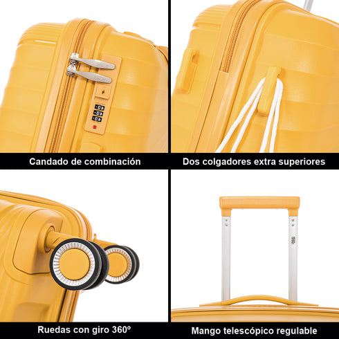 Mala de cabine 55x39x21.5 cm (46L) Polipropileno - Cadeado Integrado - 20 Polegadas - Amarelo - Chocolate