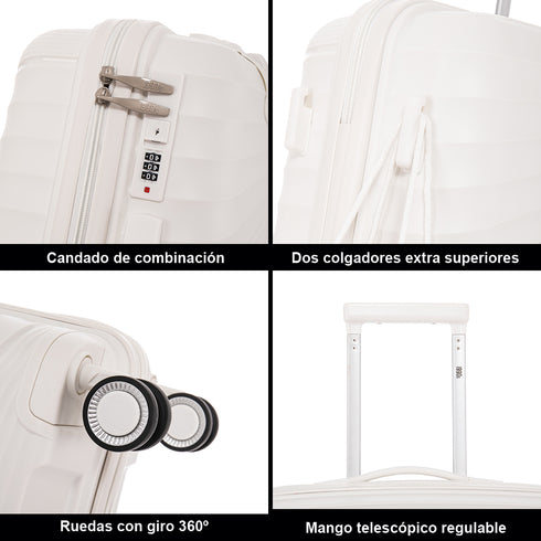 Mala de cabine 55x39x21.5 cm (46L) Polipropileno - Cadeado Embutido - 20 Polegadas - Branco - Chocolate
