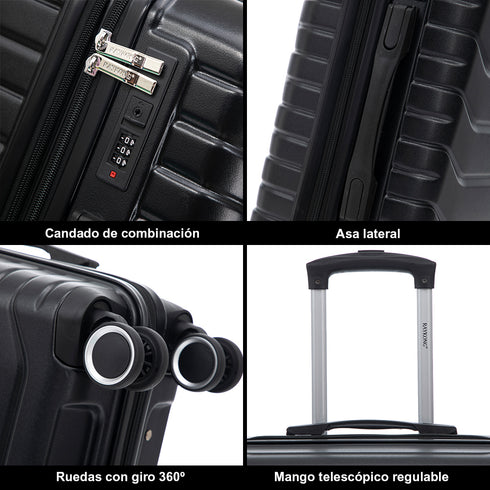 RAYKONG Mala Média Expansível ABS+Policarbonato 66x45x27.50cm - 30cm Expandida | 82L - 90L | 24 Polegadas | 23kg semirrígida cadeado de combinação - Preto