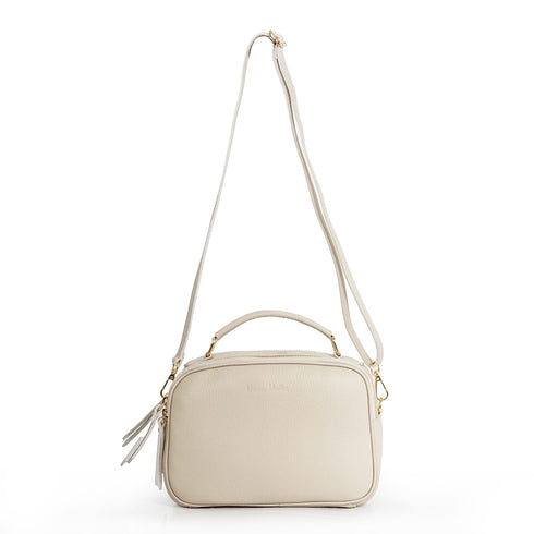 Bolso de bandolera de piel con asa de mano doble cremallera Beige Elsa