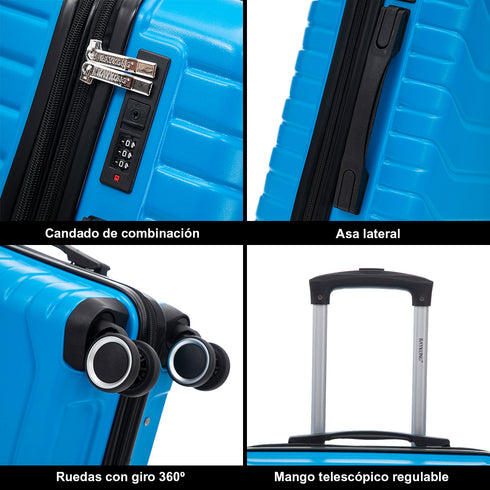 Conjunto de 3 Malas|Necessaire 29x35x16.50cm|Mala de Cabine ABS+PC 55x40x20cm|Média Expansível 20kg-23kg - 66x45x27.50-30cm | Turquesa
