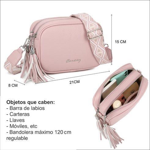Mala tiracolo pequena de couro PU para mulher, dois compartimentos e duas alças, mala de ombro em pele sintética, presente original para mulher - Rosa