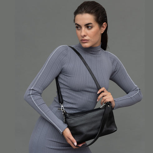 Bolso bandolera de piel para mujer con asa corta negro Martina