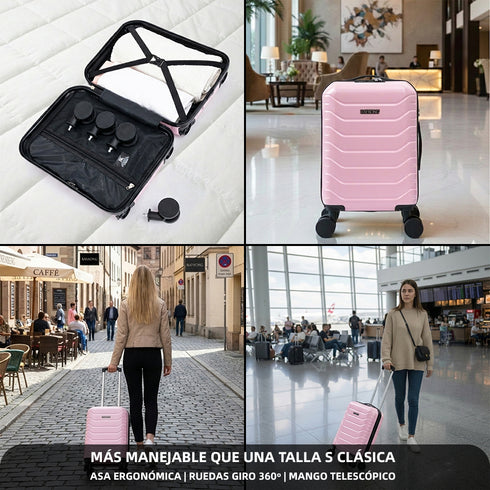 Mala de Cabine ABS 40x30x20(24L) | Capacidade Máxima | Bagagem de Mão com Rodas Destacáveis para Ryanair | Vueling | EasyJet - Rosa Claro