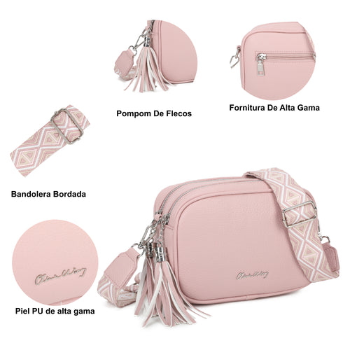 Mala tiracolo pequena de couro PU para mulher, dois compartimentos e duas alças, mala de ombro em pele sintética, presente original para mulher - Rosa