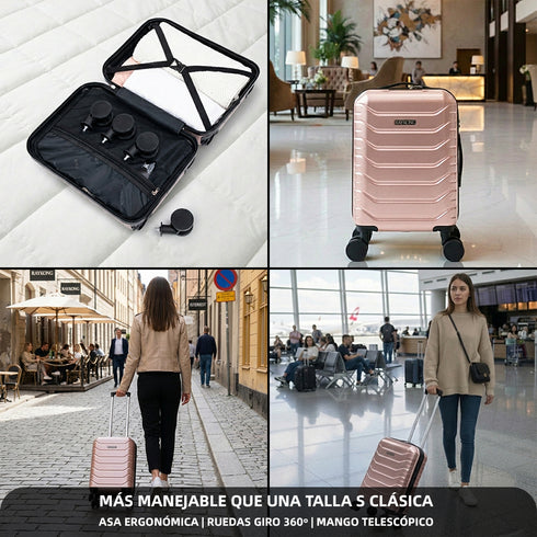 Mala de Cabine ABS 40x30x20(24L)| Capacidade Máxima| Bagagem de Mão com Rodas Removíveis para Ryanair | Vueling | EasyJet - Rosa Dourado