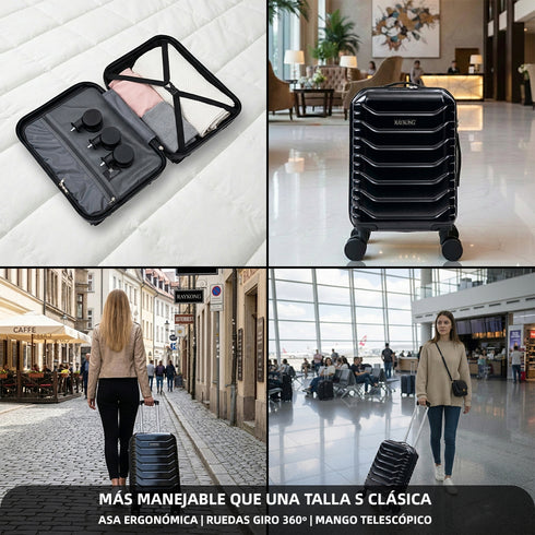 Mala de Cabine ABS 40x30x20 (24L) | Capacidade Máxima | Bagagem de Mão com Rodas Destacáveis para Ryanair | Vueling | EasyJet - Preto