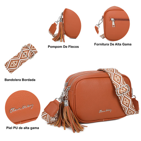 Bolsa de ombro pequena para mulher em pele PU, dois compartimentos e duas alças, mala de tiracolo em pele sintética, presente original para mulher - Castanho