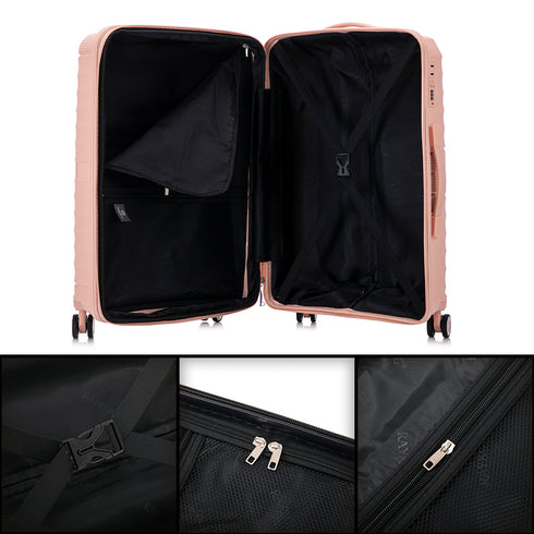 Mala de cabine 55x39x21.5 cm (46L) Polipropileno - Cadeado Integrado - 20 Polegadas - Rosa Claro - Choco