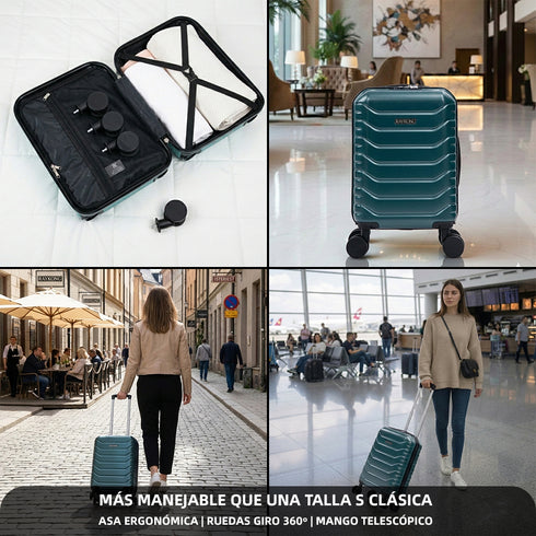 Mala de Cabine ABS 40x30x20(24L)| Capacidade Máxima| Bagagem de Mão com Rodas Removíveis para Ryanair | Vueling | EasyJet - Verde