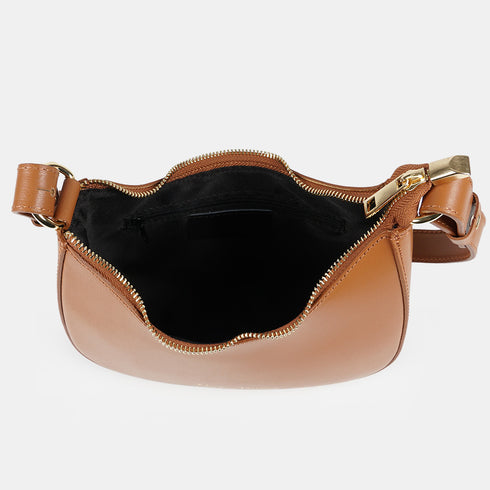 Bolso de hombro para mujer de piel saffiano con bandolera larga marrón Maribel