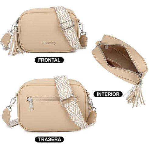 Bolsa a tiracolo pequena de PU para mulher com duas alças tiracolo, bolsa tiracolo PU – Castanho-acinzentado