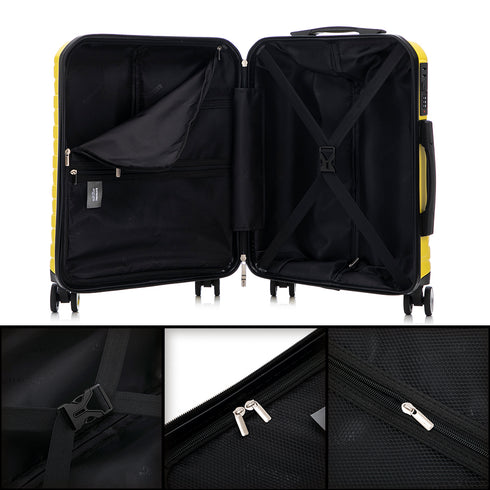 RAYKONG Mala de Cabine 55x40x20cm Policarbonato (40L) semirrígida Trolley pequeno Bagagem de Mão 4 Rodas giratórias a 360º Fecho numérico - Amarelo