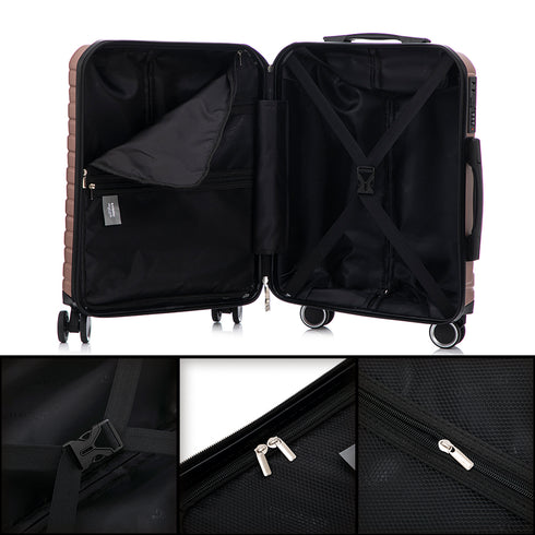 RAYKONG Maleta de Cabina 55x40x20cm Policarbonato (40L) semirígida Trolley pequeño Equipaje de Mano 4 Ruedas giratorios a 360º Cierre numérico- Rosadorado