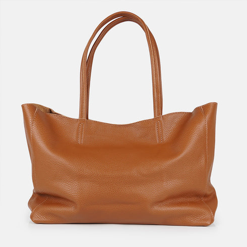 Mala shopper para mulher em pele personalizável castanha Luna