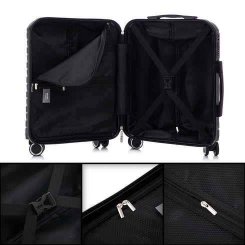 RAYKONG Mala Média Expansível ABS+Policarbonato 66x45x27.50cm - 30cm Expandida | 82L - 90L | 24 Polegadas | 23kg semirrígida cadeado de combinação - Preto