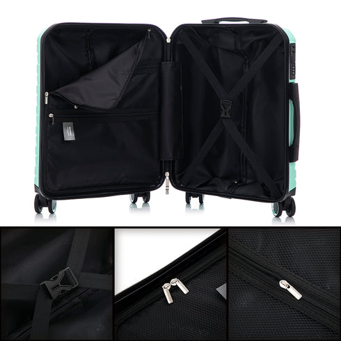 Conjunto de 3 Malas|Necessaire 29x35x16.50cm|Mala de Cabine ABS+PC 55x40x20cm|Média Expansível 20kg-23kg - 66x45x27.50-30cm | Menta