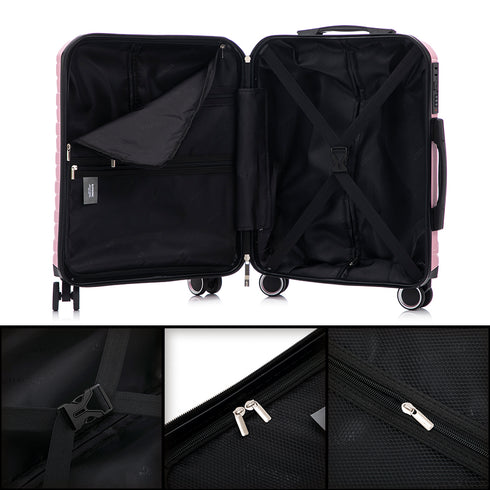 RAYKONG Mala de Cabine 55x40x20cm Policarbonato (40L) semirrígida Trolley Pequeno Bagagem de Mão 4 Rodas giratórias a 360º Fecho Numérico-Rosa