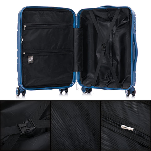Mala de cabine 55x39x21.5 cm (46L) Polipropileno - Cadeado Embutido - 20 Polegadas - Azul-marinho - Chocolate