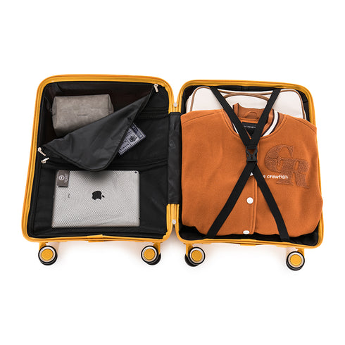 Juego de maletas PP Rígida 3 piezas|Maleta Cabina 55cm|Maleta Mediana extensible 65cm|Maleta Grande Extensible 75cm|Choco Amarillo