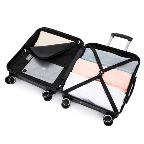 Conjunto de 4 Malas ABS+PC|Necessaire 29cm|Cabine 55x40x20cm|Média Expansível 20kg-23kg - 66x45x27.50-30cm|Grande Expansível 23kg-25kg - 75x49x31-33.50cm | Preto