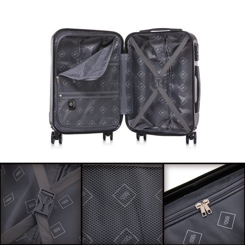 1990s Juego de Maletas Policarbonato Rígida 3 Piezas|Maleta Cabina 55cm|Maleta Mediana 68cm|Neceser 29cm|Negro