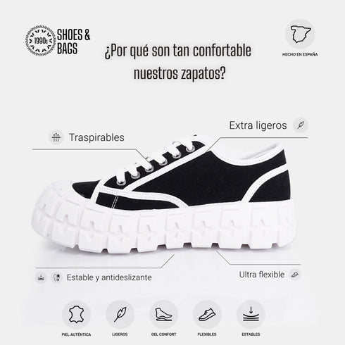 Sapatilhas desportivas de lona com sola grossa para mulher pretas Mamba