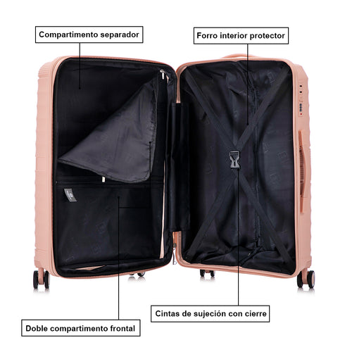 Mala de cabine 55x39x21.5 cm (46L) Polipropileno - Cadeado Integrado - 20 Polegadas - Rosa Claro - Choco