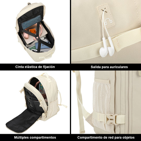 Raykong Mochila de Cabina Ryanair 40x20x25cm (20L) | Mochila de Viagem Impermeável para Avião | Bagagem de Mão Resistente | Mochila para Caminhadas | Escola | Trabalho - Bege