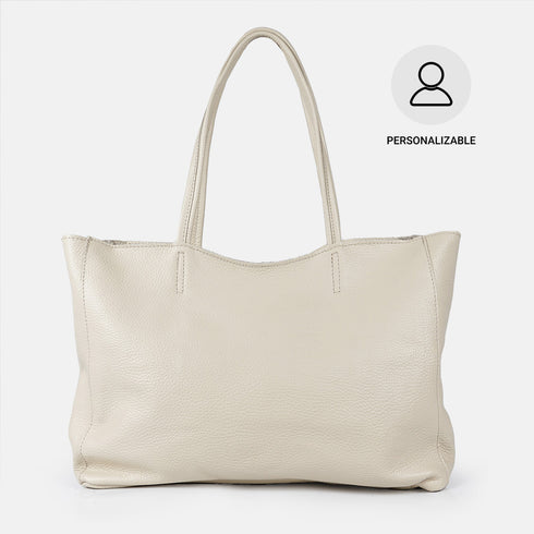 Mala shopper de pele bege para senhora, personalizável, modelo Luna
