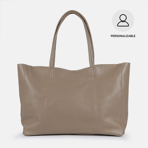 Mala shopper de senhora em pele para personalizar cáqui Luna