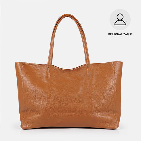 Mala shopper para mulher em pele personalizável castanha Luna