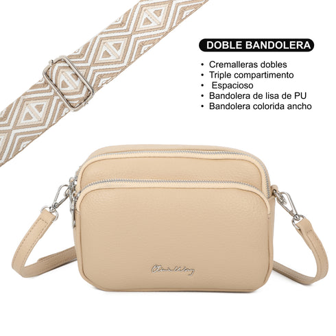 Bolsa de ombro pequena para mulher em pele PU, três compartimentos e duas alças, bolsa a tiracolo em pele sintética, presente original para mulher - Taupe