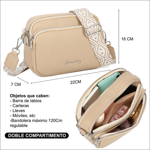 Bolsa de ombro pequena para mulher em pele PU, três compartimentos e duas alças, bolsa a tiracolo em pele sintética, presente original para mulher - Taupe