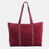 Mala shopper de senhora em pele personalizável com tachas bordeaux Alexandra