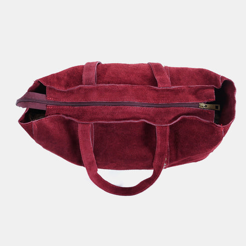 Mala shopper de senhora em pele personalizável com tachas bordeaux Alexandra