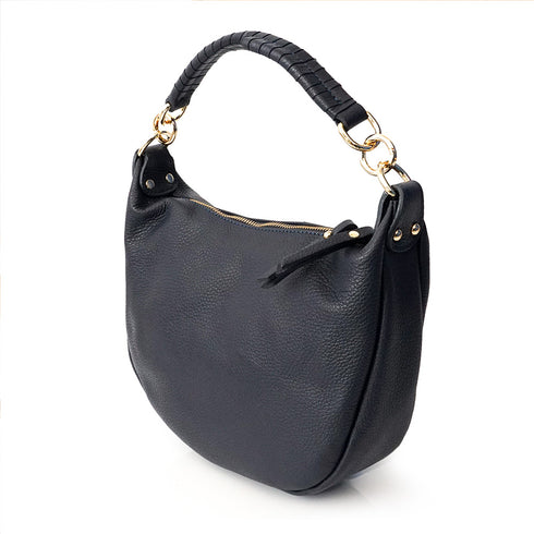 Bolso bandolera de piel para mujer con asa corta azul marino Noa