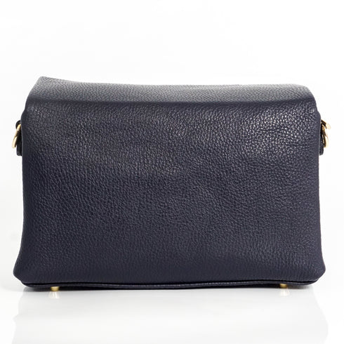 Bolso bandolera de piel con solapa Azul marino Laia