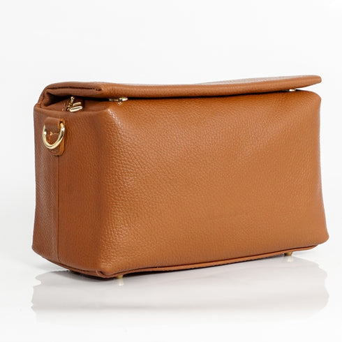 Bolso bandolera de piel con solapa Marrón Laia